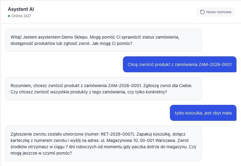 Agent Obsługi Klienta E-commerce - widok czatu